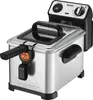 A stainless steel deep fryer with a black lid and handle, set against a white background. Produktbild-Vorschau