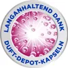A circular graphic with text and abstract imagery of bubbles and light rays. Podgląd zdjęcia produktu