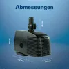 A black water pump is shown with dimensions indicated by dashed lines and text labels. Produktbild-Vorschau