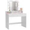 A white vanity table with a lighted mirror and makeup products. Produktbild-Vorschau