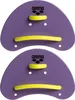 Two purple swimming hand paddles with yellow straps, against a white background. Produktbild-Vorschau