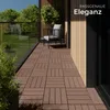 A modern balcony with wooden decking tiles, a chair, and a glass railing overlooking a garden. Náhled obrázku produktu