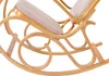 A close-up view of the curved wooden frame and beige fabric seat of a rocking chair. Náhľad obrázku produktu