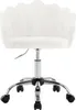 A white velvet office chair with a shell-shaped backrest is shown from the front on a white background. Produktbild-Vorschau