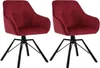 Two bordeaux upholstered chairs with black metal legs are shown against a white background. Produktbild-Vorschau