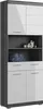 A tall, narrow cabinet with a dark gray frame and white doors and drawers.