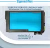 A close-up of a cyan ink cartridge with text describing its features. Produktbild-Vorschau