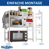 A white, three-tiered kitchen shelf holding kitchen appliances and food items. Anteprima dell’immagine prodotto