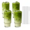 4er Set Geriffelte Trinkgläser 320ml inkl. Glashalme und Produktbild-Vorschau 1