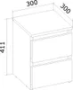 A line drawing of a white nightstand with two drawers, showing its dimensions. Produktbild-Vorschau