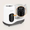 A close-up view of a baby food maker with a magnified digital display showing program options. Produktbild-Vorschau