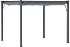 A gray pergola with a retractable canopy, shown from the front against a white background. Voir les images du produit