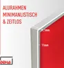 Close-up of a silver aluminum frame with red backing, showing dimensions. Produktbild-Vorschau