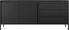 A black sideboard with two doors on the left and three drawers on the right, set against a white background. Produktbild-Vorschau