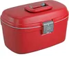 A red beauty case with a combination lock is shown against a white background.