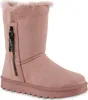 A single pink winter boot is shown against a white background.