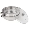 A stainless steel steamer pot with a glass lid, shown on a white background. Produktbild-Vorschau