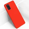A red phone case is shown at an angle on a white and light gray surface. Produktbild-Vorschau