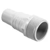 A close-up studio shot of a gray plastic pipe fitting with threads on one end and a ribbed hose connector on the other. Produktbild-Vorschau