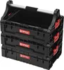 A stack of three black Qbrick System Pro modular toolboxes with red latches and a silver handle. Náhľad obrázku produktu