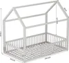 A diagram showing the dimensions of a white wooden house-shaped bed frame. Anteprima dell’immagine prodotto