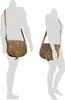 Two mannequins are shown, one from the front and one from the side, each wearing a brown leather messenger bag. Podgląd zdjęcia produktu