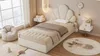 Lit matelassé 90x200 cm, tissu velours beige, structure de Voir les images du produit 9