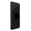 A black PopSocket is attached to the back of a black smartphone, shown from a side angle against a white background. Produktbild-Vorschau