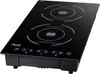 A black induction cooktop with two burners is shown from a slightly elevated angle against a white background. Podgląd zdjęcia produktu