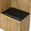 A close-up view of a wooden bench with a black cushion, part of a larger furniture set. Produktbild-Vorschau