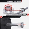 Close-up diagrams illustrating the features of a dumbbell bar and its locking mechanism. Produktbild-Vorschau