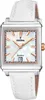 A square-faced women's watch with a white leather strap and a mother-of-pearl dial. Produktbild-Vorschau