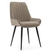A single beige upholstered dining chair with black legs is displayed against a white background. Podgląd zdjęcia produktu