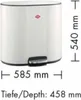 A white pedal bin with measurement indicators. Produktbild-Vorschau
