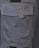 A close-up view of a gray work pant pocket with yellow stitching. Produktbild-Vorschau