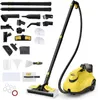 A steam cleaner and its accessories are laid out on a white background. Produktbild-Vorschau