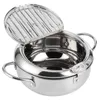 A stainless steel pot with a thermometer attached to the side and a lid that is partially open, revealing a rack inside. Náhled obrázku produktu