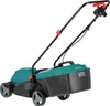 A teal and black electric lawnmower is shown against a white background. Náhled obrázku produktu