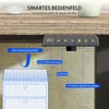 A close-up view of a desk control panel with feature callouts. Produktbild-Vorschau