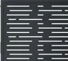 A close-up view of a dark gray metal garden gate with a pattern of horizontal white slots. Produktbild-Vorschau