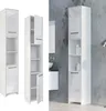 A collage of three images showing a tall, narrow white cabinet with doors and shelves, presented in different angles and settings. Náhľad obrázku produktu