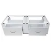 A white metal frame for a washing machine or dryer with two drawers pulled out. Produktbild-Vorschau