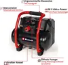 A black and red Einhell air compressor with various features highlighted by text labels and lines. Anteprima dell’immagine prodotto
