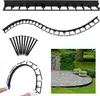 A collage of product images showing flexible garden edging, stakes, and a lifestyle shot of the edging installed around a gravel patio. Náhled obrázku produktu