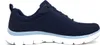A side view of a navy blue Skechers Flexapeal 4.0 Brilliant View women's shoe. Voir les images du produit