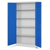 An open metal cabinet with blue doors and gray shelves, displayed on a white background. Podgląd zdjęcia produktu