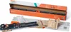 A TV wall mount and its accessories are laid out on a white background, with the product's packaging in the background. Podgląd zdjęcia produktu
