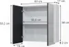 A white cabinet with two doors, one black and one gray, with dimensions shown. Náhled obrázku produktu