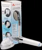 A product box and a shower head are shown against a black background. Produktbild-Vorschau