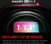 Close-up marketing image of the Insta360 Ace Pro 2 camera lens and screen, highlighting its 1/1.3" 8K sensor. Anteprima dell’immagine prodotto
